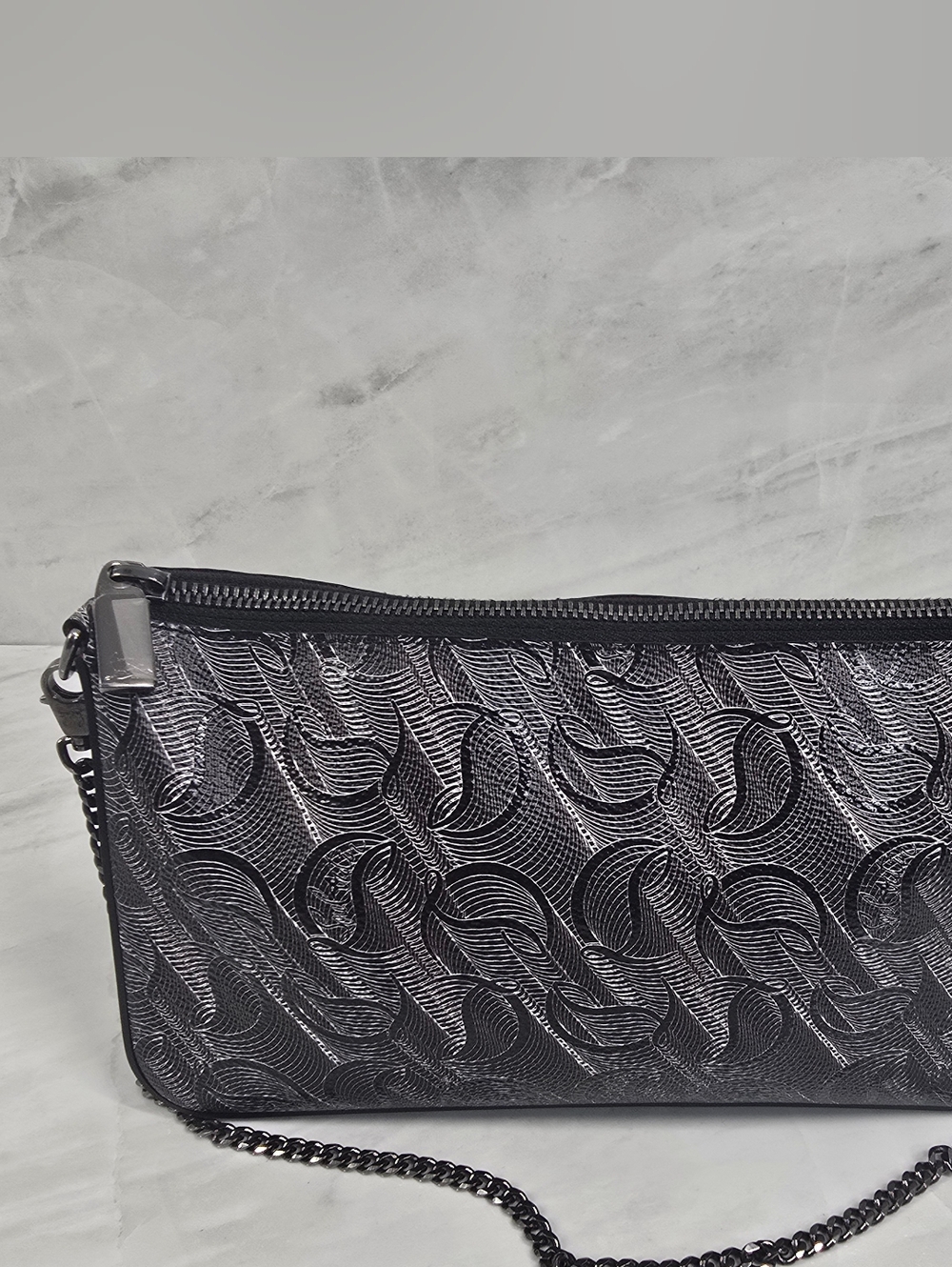 Christian Louboutin Black Embossed Leather Chain Shoulder Bag - Picture 3 of 14